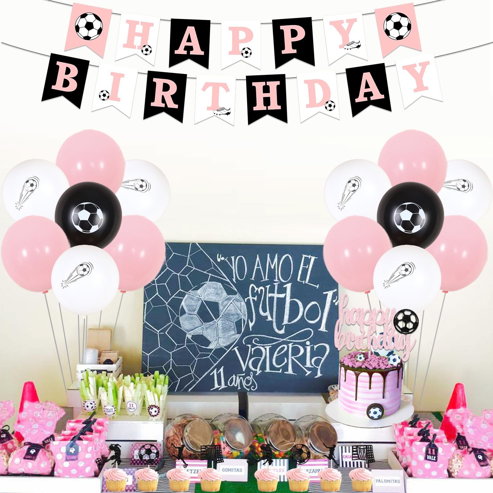 Decorazioni a tema calcio rosa, decorazioni di compleanno per ragazze calcio, primo compleanno calcio rosa, festa di compleanno a tema calcio per ragazze, decorazioni per feste di calcio - Italia