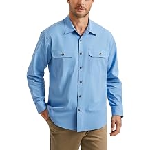 HISDERN 335 Men Long Sleeve Work Shirts with Two Pockets Cotton Button Down Up Shirt Casual Relaxed Fit Workshirt Man