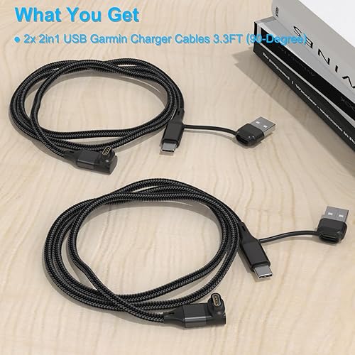 Miniatura 7 de Paquete de 2 cables de carga 2 en 1 para reloj Garmin de 3.3 pies, cable de carga USB con tipo C para Fenix 8 7 7X 6 Pro, Forerunner 970 965 570 265