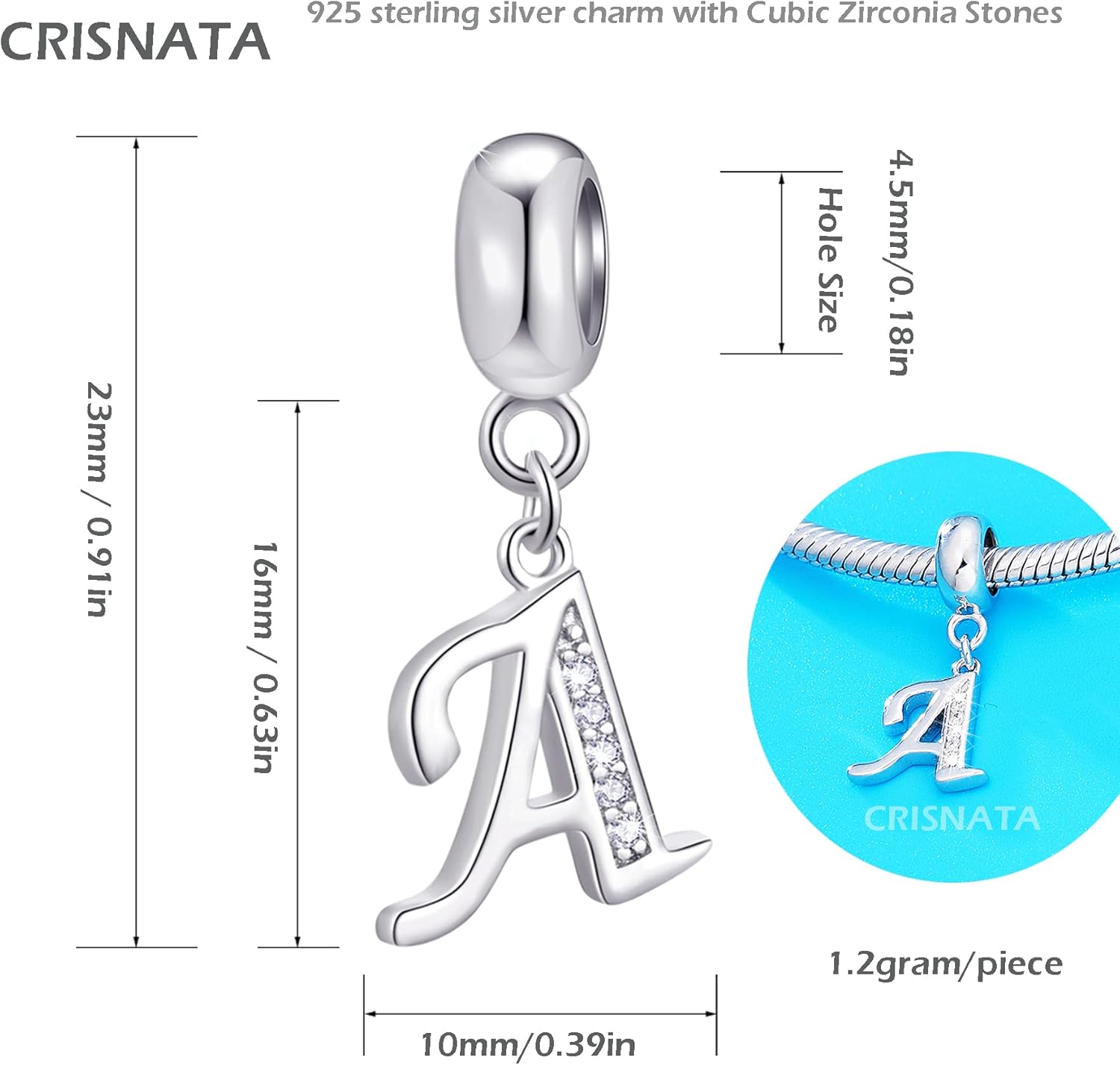 26 Letter Pendant Charms, Polished 925 Sterling Silver Complete Initial A-Z Dangling CZ Stone Alphabet Beads, fits European Bracelet Necklace, Gift for Mother/Father/Daughter/Son/Sister/Aunt - Image 2