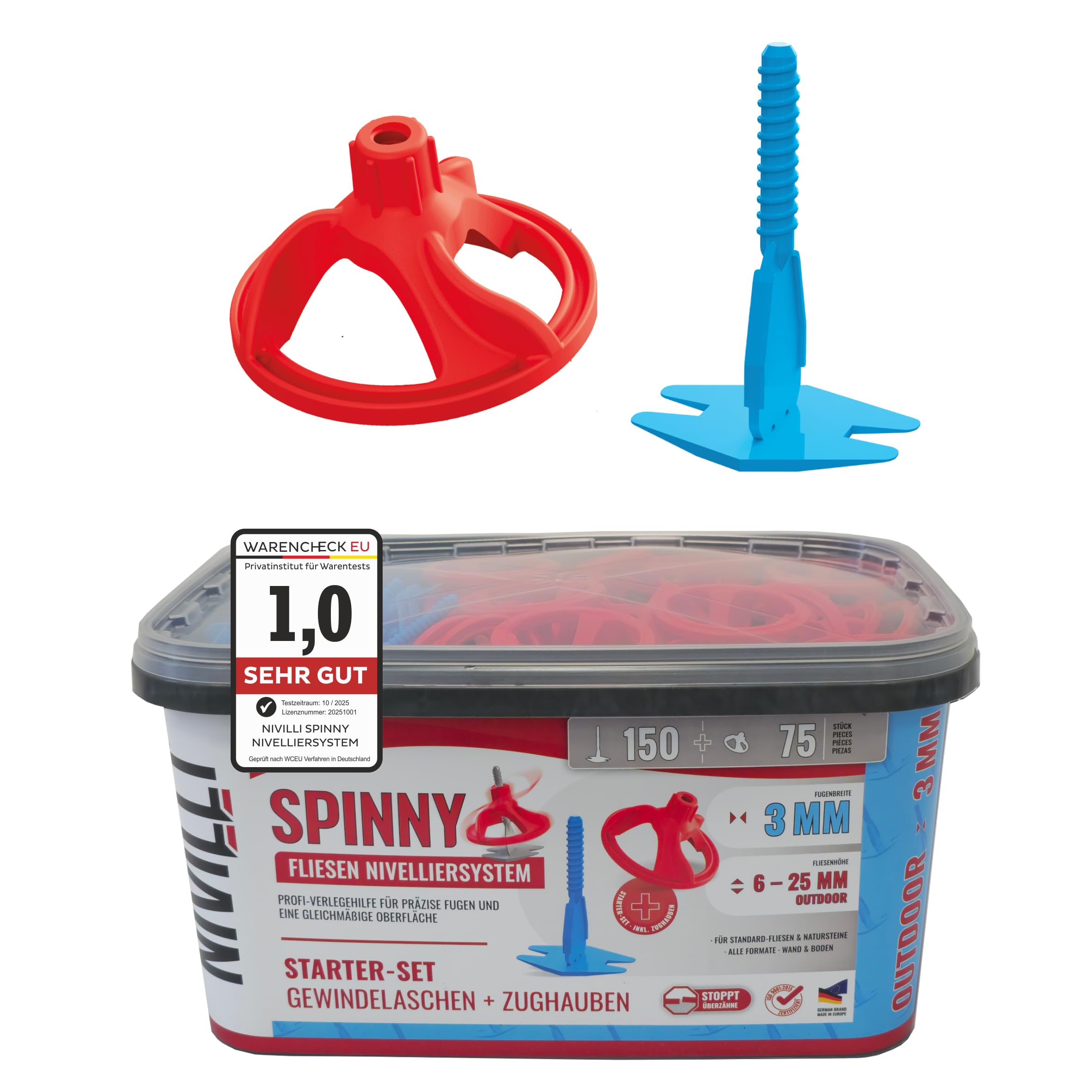 SPINNY PRO - zestaw startowy 3 mm - 150 zakładek + 75 kapturków! Profesjonalny system poziomowania, pomoc w układaniu płytek i kamienia naturalnego, kaptury do ciągnięcia + uchwyty gwintowane