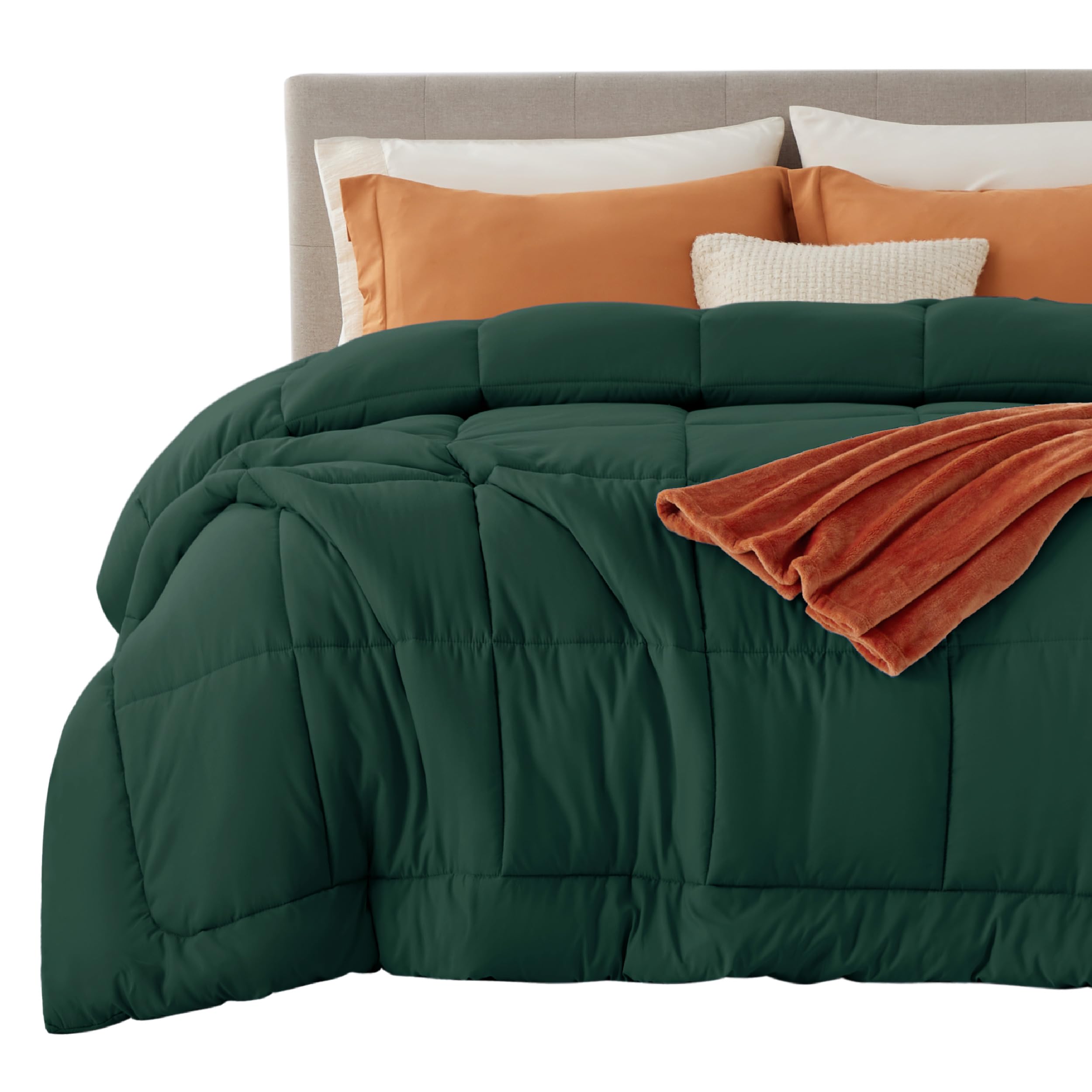 Bedsure Comforter Duvet Insert - Quilted Comforters King Size, All Season Duvet, GentleSoft Down Alternative Bedding, with 8 Tabs, Gifts for Women/Men, Green, King 90 x 102 Inches