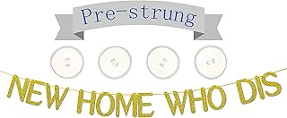 New Home Who Dis Banner,with adhesive hooks,New Home,Welcome Home,Funny Housewarming Party Decorations Spupplies,Gold Glitter Decor(Pre-Strung)