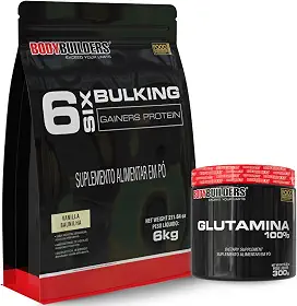 Kit Hipercalórico 6 Six Bulking Baunilha 6kg + 100% Glutamina 300g - Bodybuilders