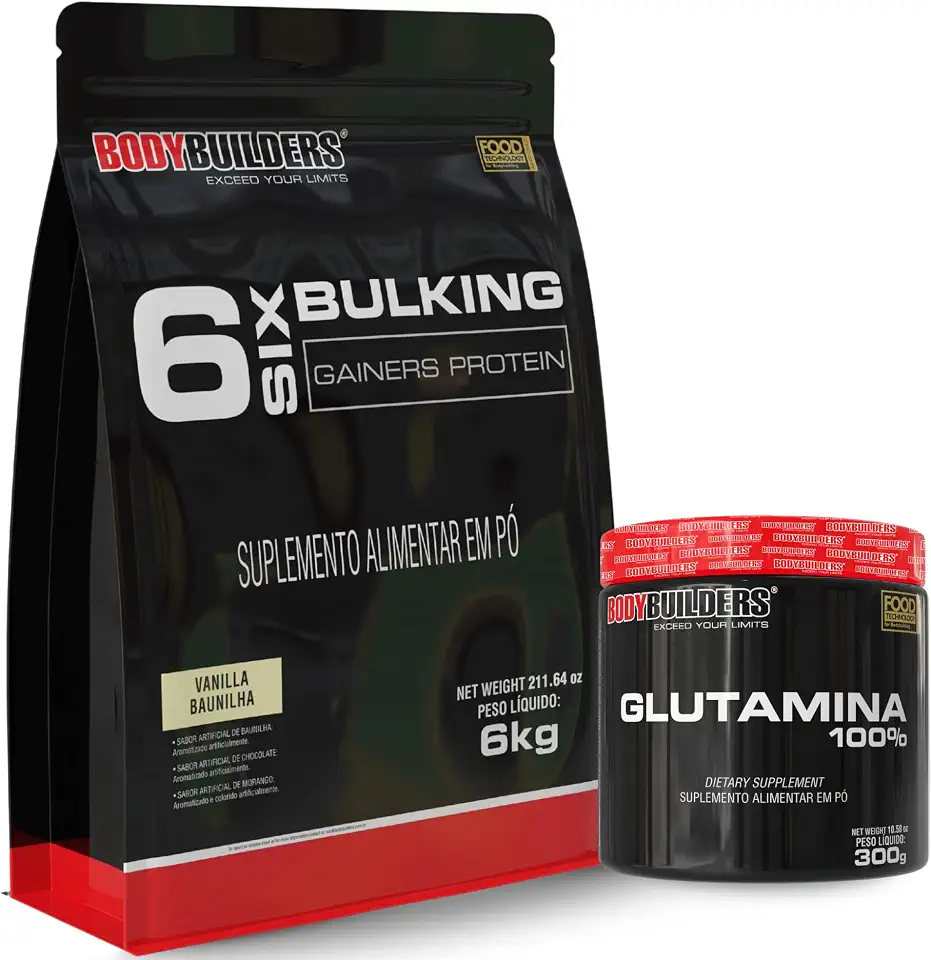 Kit Hipercalórico 6 Six Bulking Baunilha 6kg + 100% Glutamina 300g - Bodybuilders