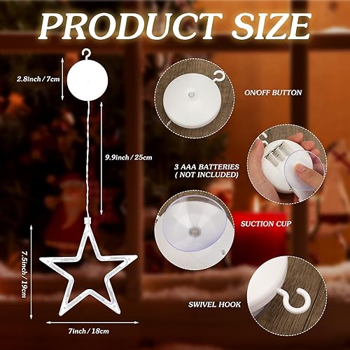 Miniatura 5 de 5 luces navideñas para ventana, letrero iluminado de Navidad, blanco cálido, funciona con pilas, telón de fondo con gancho de ventosa para
