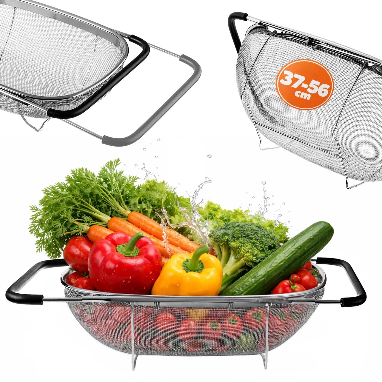 KADAX Scolapasta in acciaio inox per lavello, scolapasta con manici, colino da cucina per lavare e scolare frutta, verdura e pasta, filtro per lavello
