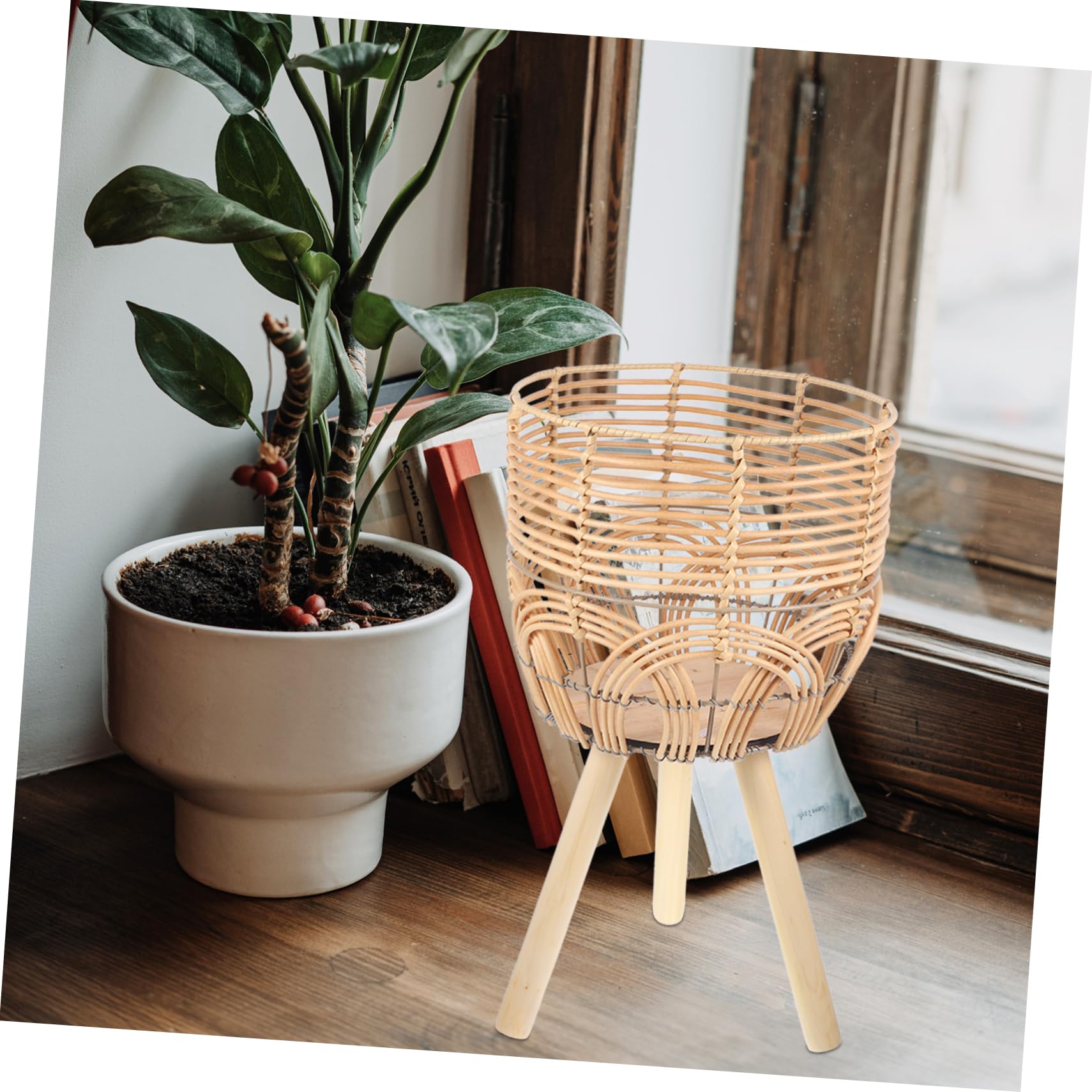 Support pour Plantes en Bambou Tressé sur Pieds, Style Rustique
