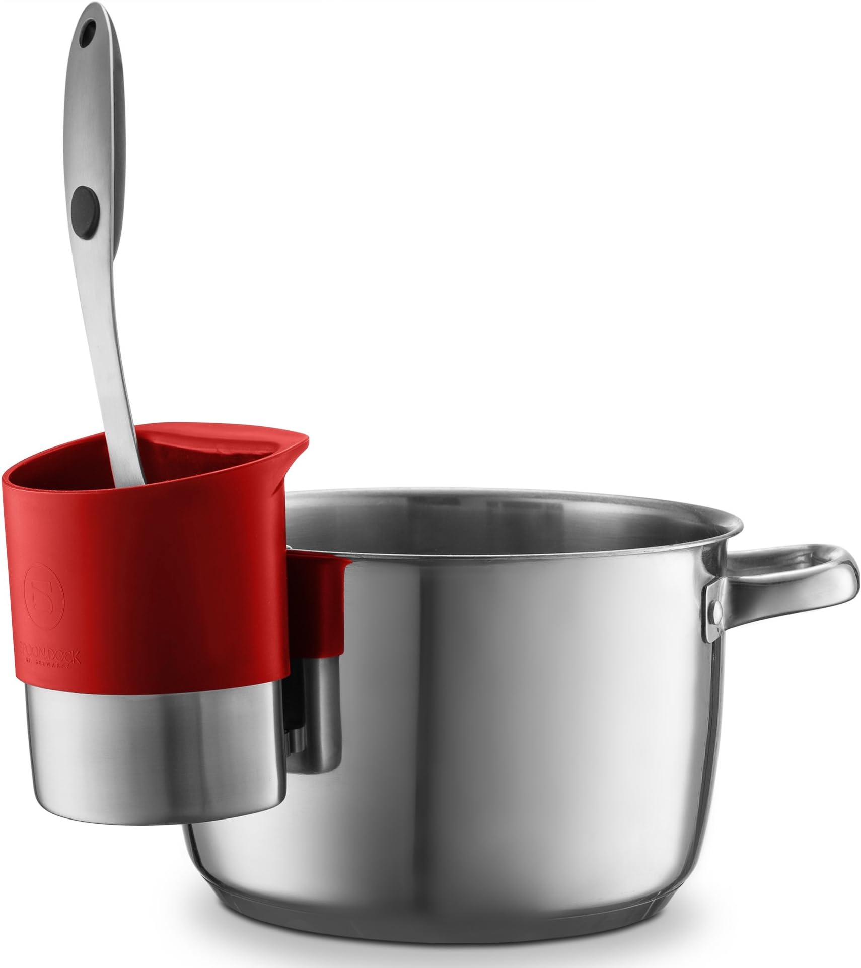 Belwares Spoon Rests for Kitchen - Stainless Steel Spoon Dock for Utensils - Cup Hangs on Saucepans, Pots for Preparing, Serving Food Without a Mess - Use as a Measuring Cup, Mix, Pouring (Red)