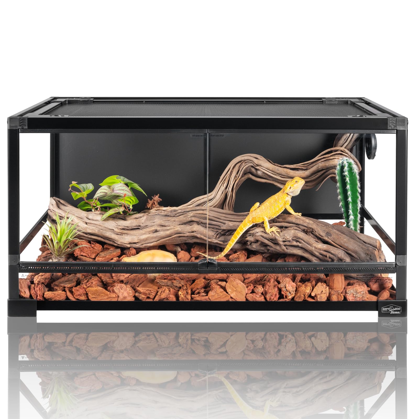 36 Gallon Full Glass Reptile Tank, Quick Fold Reptiles Enclosure with Waterproof Base, Top Screen Ventilation, 32" x 16" x 16" Front Opening Terrarium for Snake, Leopard Gecko, Lizard