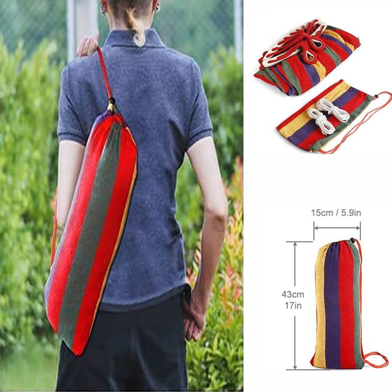 HUHJYUGE Hamaca Colgante Doble, Hamaca Jardin Colgante, Hamaca Colgante Camping, con Bolsa de Almacenamiento, Correas de Fijación y Mosquetones, para Senderismo Al Aire Libre (B 260x150cm)