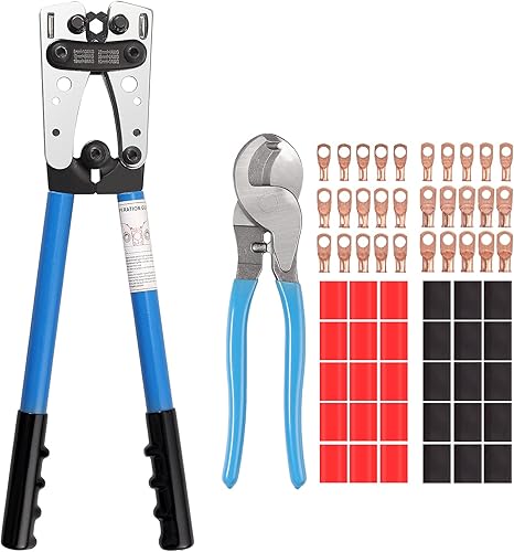Kamtop - Herramienta de prensado de alambre, herramienta de prensado de cable de batería con cortador de cables, 30 piezas AWG 6 4 2 conectores de