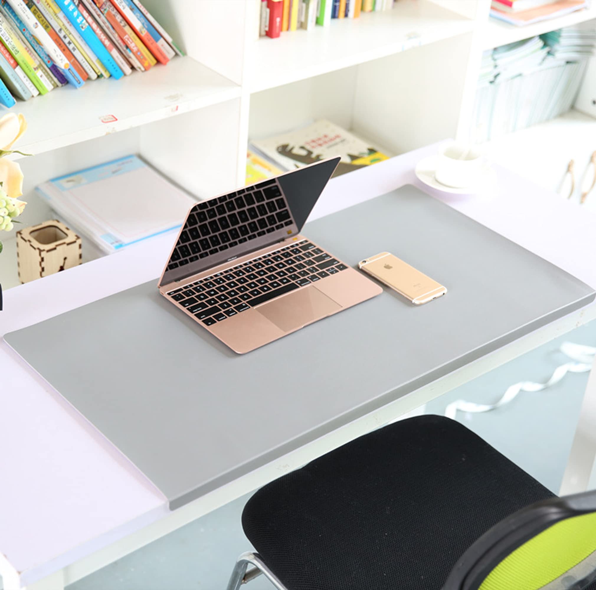 Schreibunterlage,Schreibtischunterlage mit Kantenschutz aus Weichem Kunstleder,Groß PU-Leder Mousepad für Büro/Zuhause,Büro Wasserdichte Rutschfeste Schreibenmatte,Grau,120X50cm