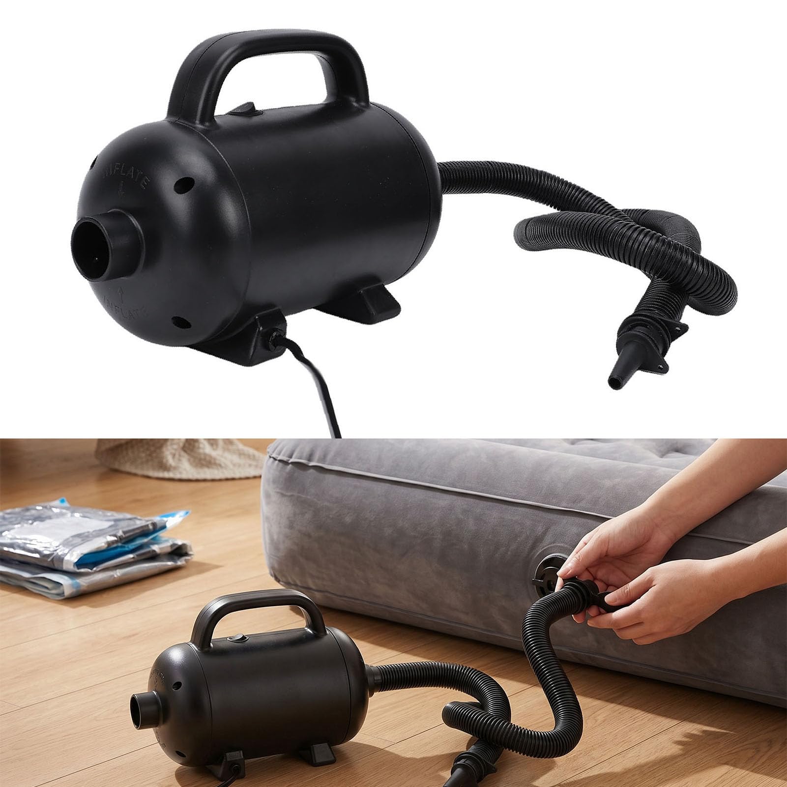 Garosa Pompa di Aria Elettrica da 1200 W 24000pa 1300 LPM Gonfiatore Veloce Deflatore per Letto Gonfiabile Divano Zattera da Campeggio Piscina Giocattoli