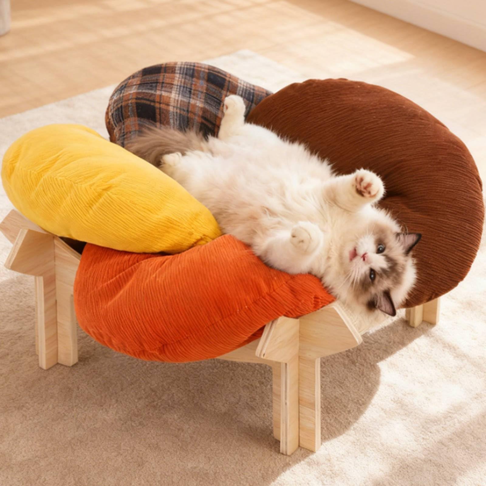 Nido per Gatti in Pile Letto Rialzato Cuccia Divano Amaca Base in Legno Multistrato Rivestimento Morbido Confortevole Traspirante a Blocchi Facile