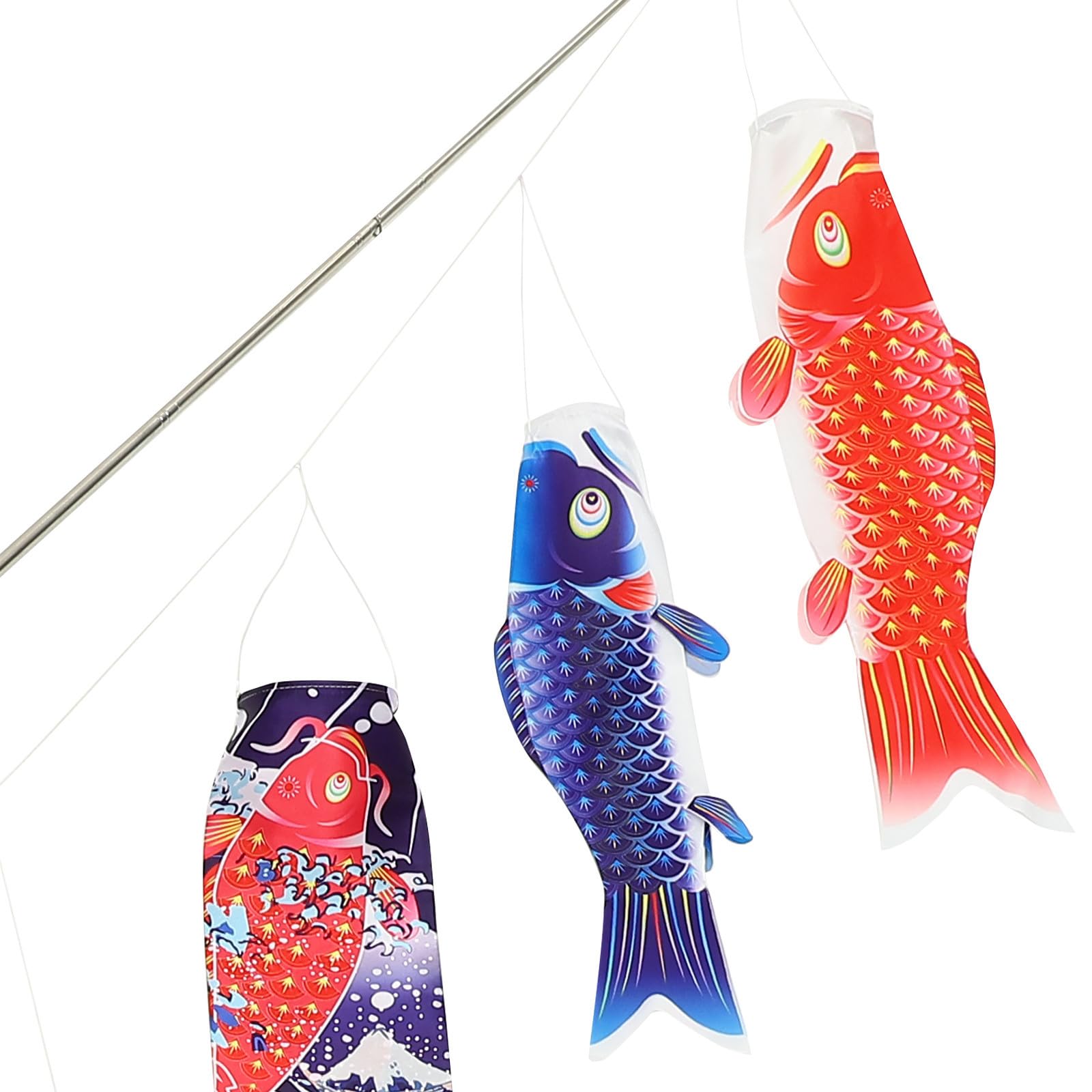 PACKOVE Manga de Viento para Peces al Aire Libre Estilo Japonés Material de Satén y Metal, Decoración Colgante Práctica y Elegante para Jardín y Terraza Exterior