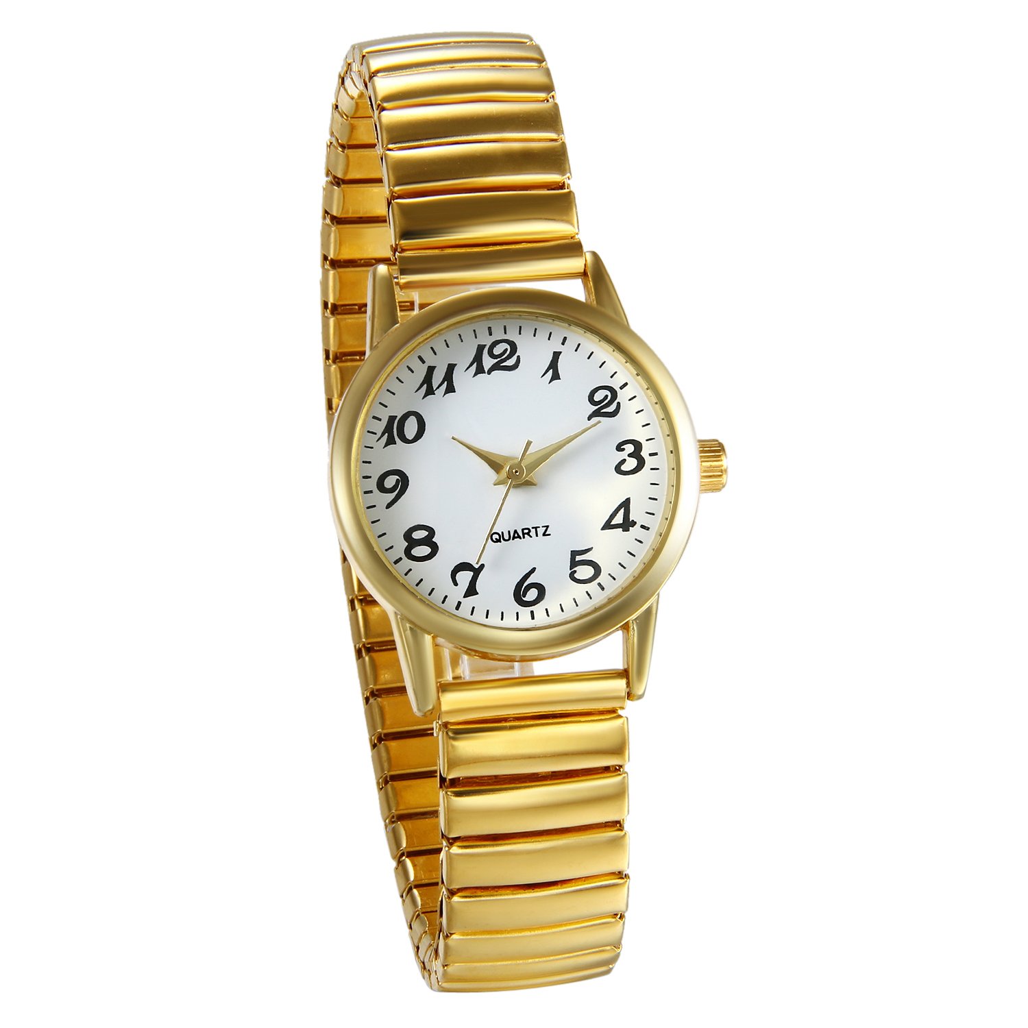 Women's Ultra Thin Easy Reader Watch with Elastic Strap Golden/Silver Tone Stretch Band Watches for Valentine's Day