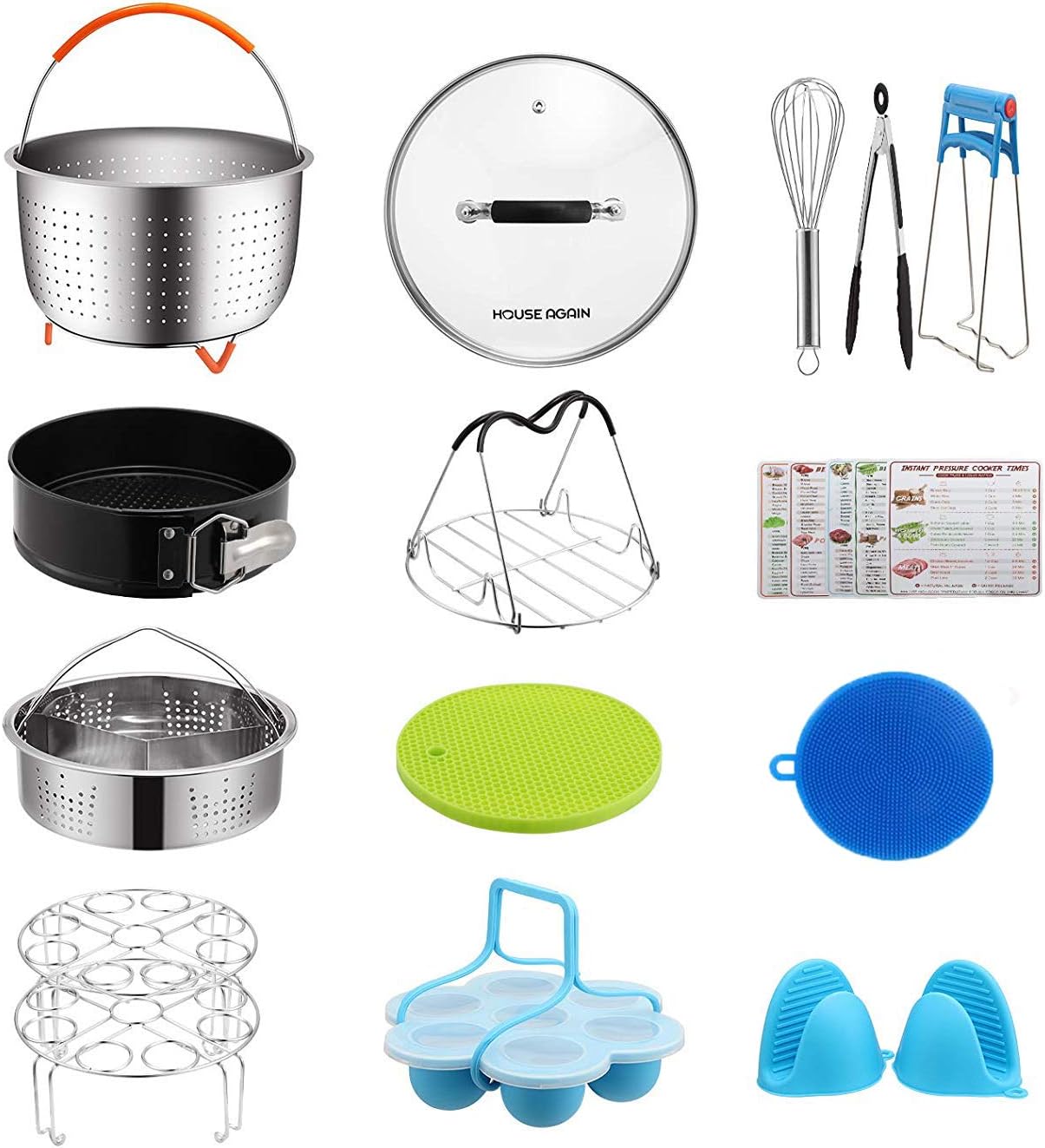 [Affordable Set] House Again Accessories Set for Instapot Pressure Cookers, Compatible with 5/6 Qt - Original Sturdy Steamer Basket with Instant Pot Accessories for All of Life's Need, Dishwasher Safe