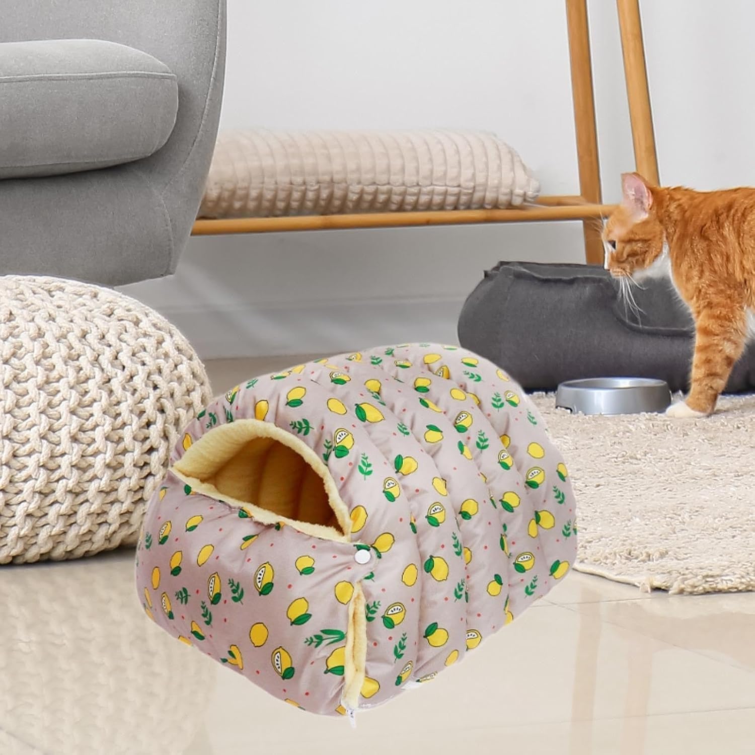 Removable and Washable Winter Closed-Off Cat Bed, Warmth Cozy Comfort Plush Pet Cave, Winter Cozy Safe Hideaway Soft Bed Sleeping Nest for Cats and Dogs