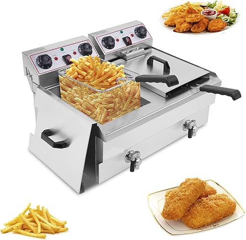 Freidoras profundas eléctricas comerciales de servicio pesado grifo de acero inoxidable temporizador 60 minutos freidora profunda eléctrica con