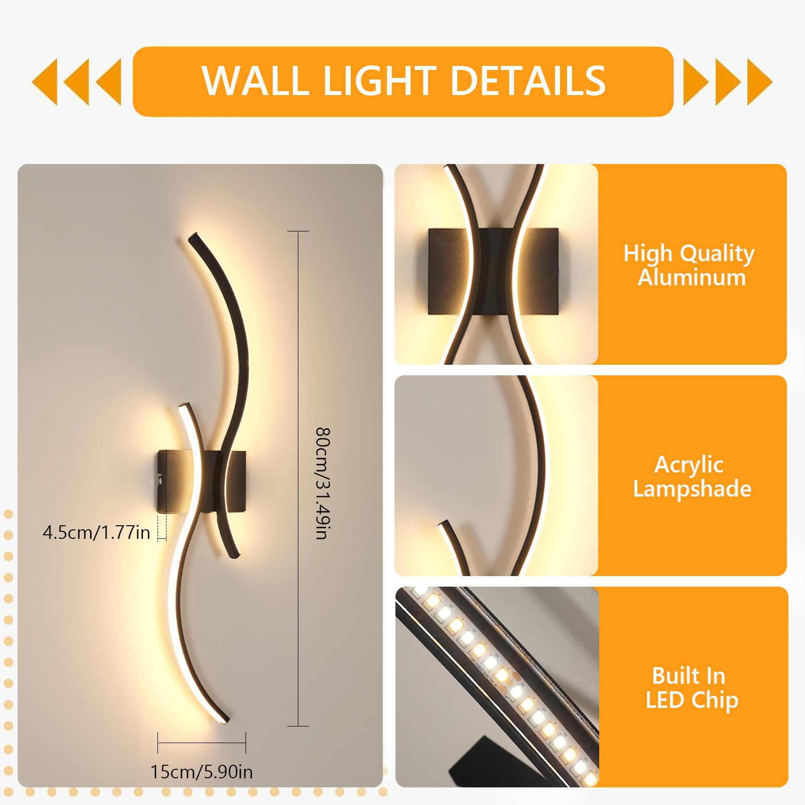 LED Wandleuchte Dimmbar 80CM, 32W 3600LM LED Wandlampe Dimmbar mit Fernbedienung & APP, 3000K-6500K, Schwarz Wandleuchte Innen Up Down Beleuchtung für Schlafzimmer Wohnzimmer Flur Treppe Küche