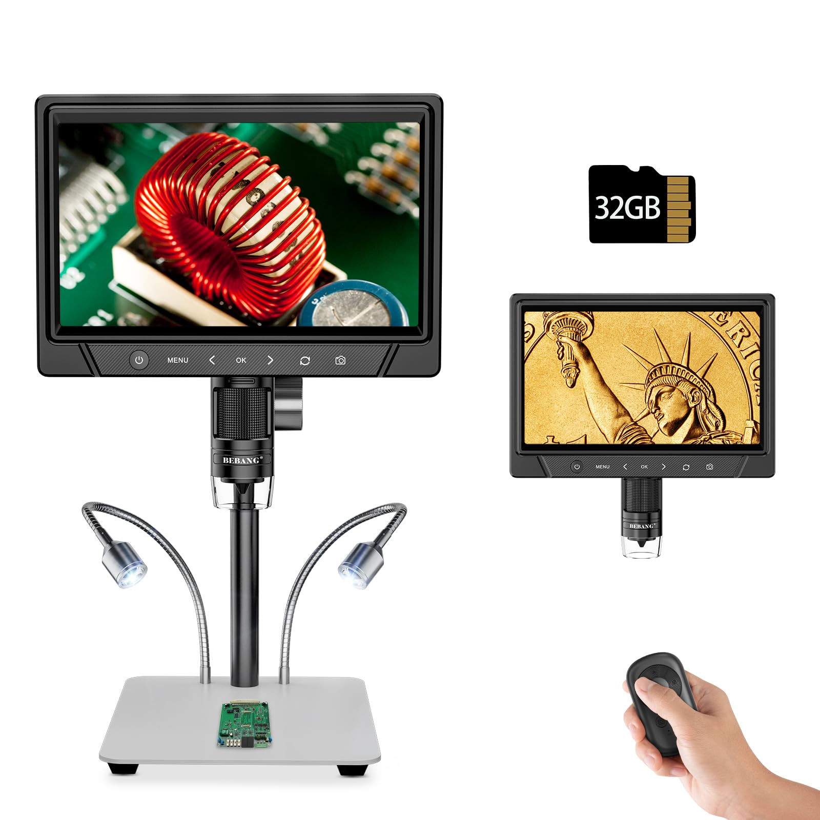 BEBANG 10.1" LCD Digitales Mikroskop 1200x für Erwachsene,3024P Münz Mikroskop Lupe,12MP Lötmikroskop mit PC Ansicht, Kompatibel mit MacOS Windows,32GB SD Karte (Weiß)
