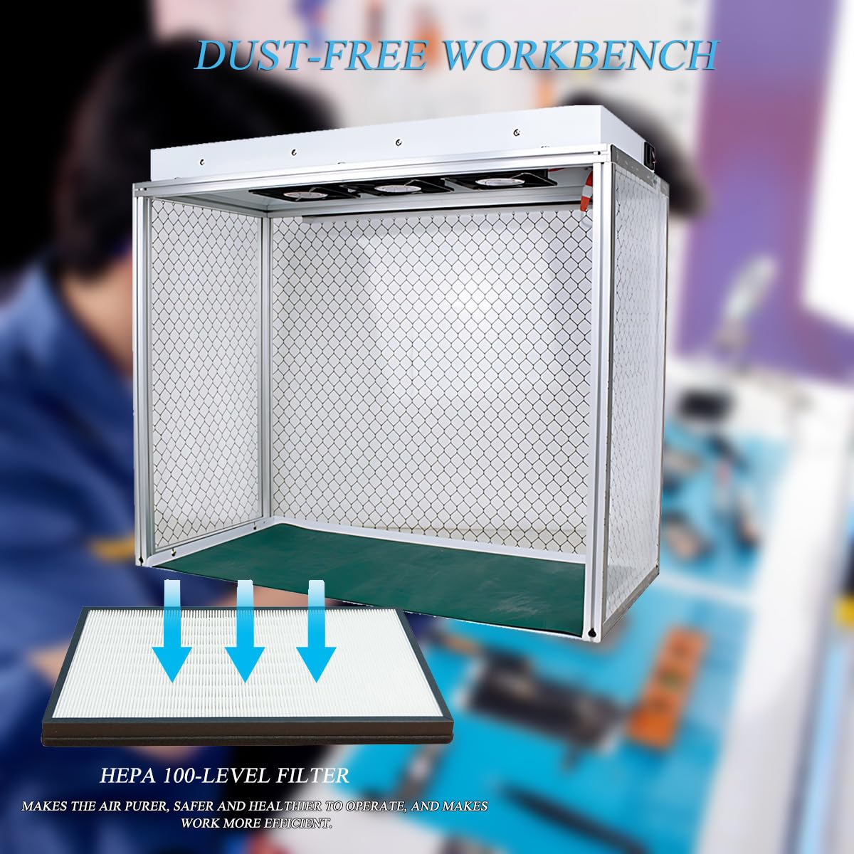 Aluminium Laminar Flow Hood Air Flow Clean Werkbank, Vertikale Laminar Flow Hood mit 3 Ventilatoren, 62 x 31 cm Arbeitsbereich, Leiser Betrieb, für Reparatur/Werkstatt/Labor