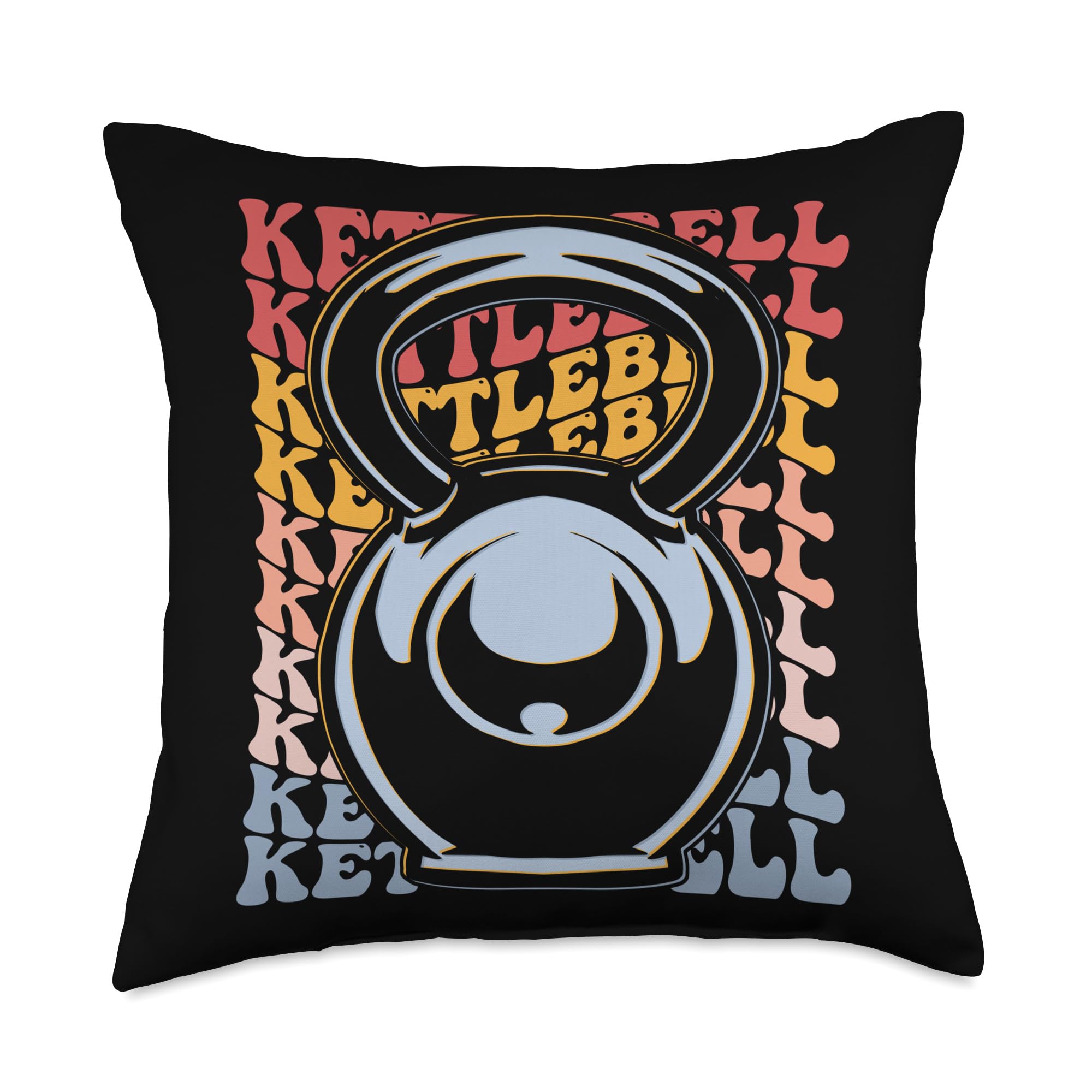 Kettlebell Lifting Workout Gifts Kettlebell Groovy Lifting Workout Throw Pillow, 18x18, Multicolor