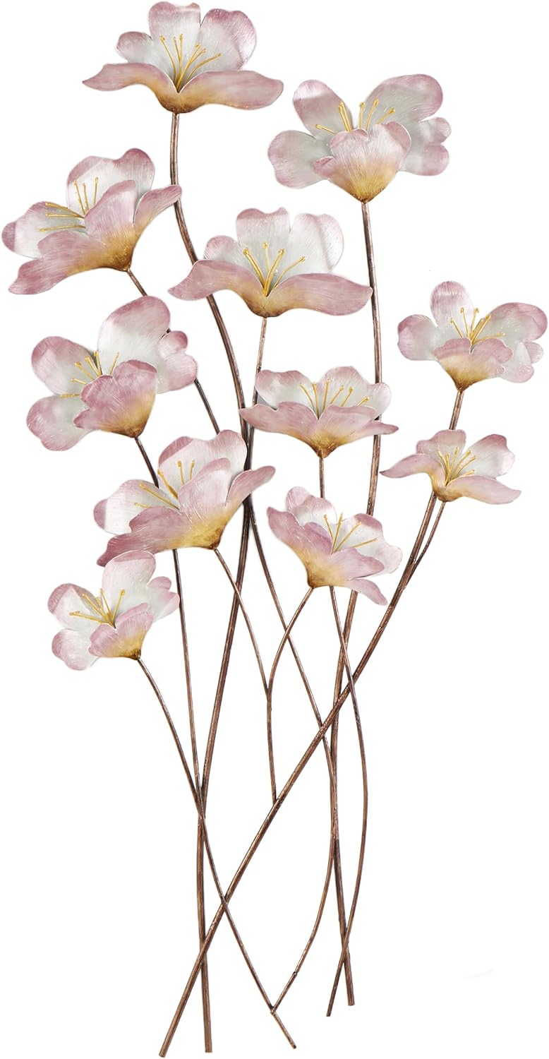Deco 79 Metal Floral Home Wall Decor Wall Sculpture with Silver Stems, Wall Art 21" x 2" x 39", Multi Colored