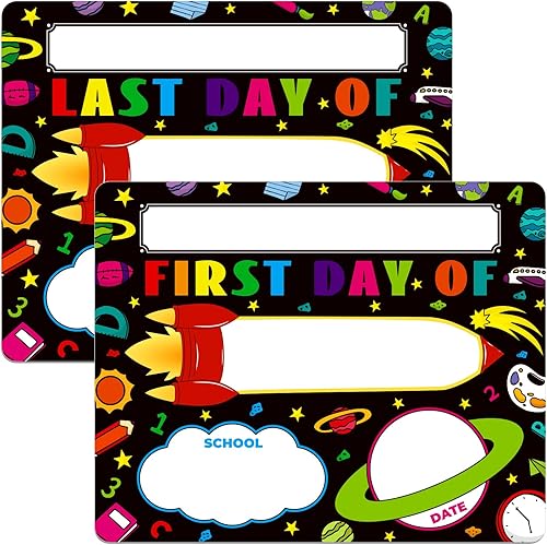 Miniatura 8 de D4DREAM Cartel de pizarra para el primer día de escuela, 9 x 14 pulgadas, con forma de mariposa de doble cara, letrero para el primer y último día