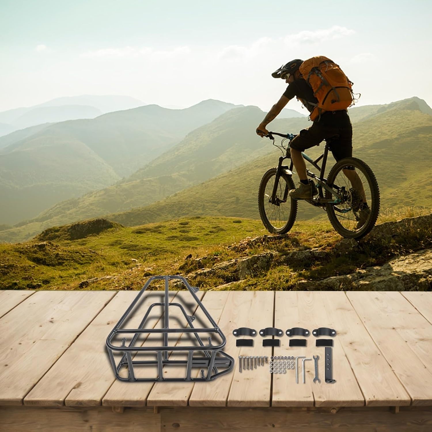 Bike Front Rack, Metal Pannier Rack Bike Luggage Rack Ebike Carrier Cargo Luggage Shelf Front Fork Rack For Bicycle Shopping