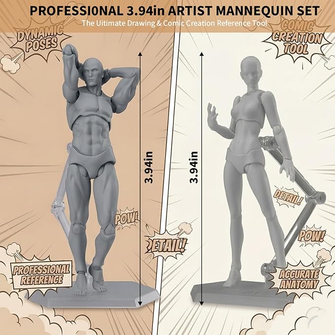 Set 2 Maniquíes Articulados SOONHUA para Dibujo y Diseño miniatura 3
