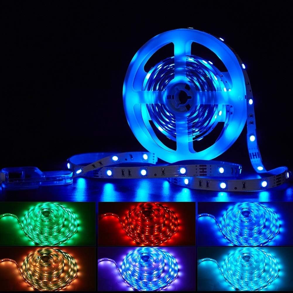 AMXXON LED Strip Lights 16.4ft 12V DC 5050 RGB LED Strip Lights,RV Light Strip Flexible Color Changing LED Strip Lights for Bedroom Home Kitchen Indoor Decoration