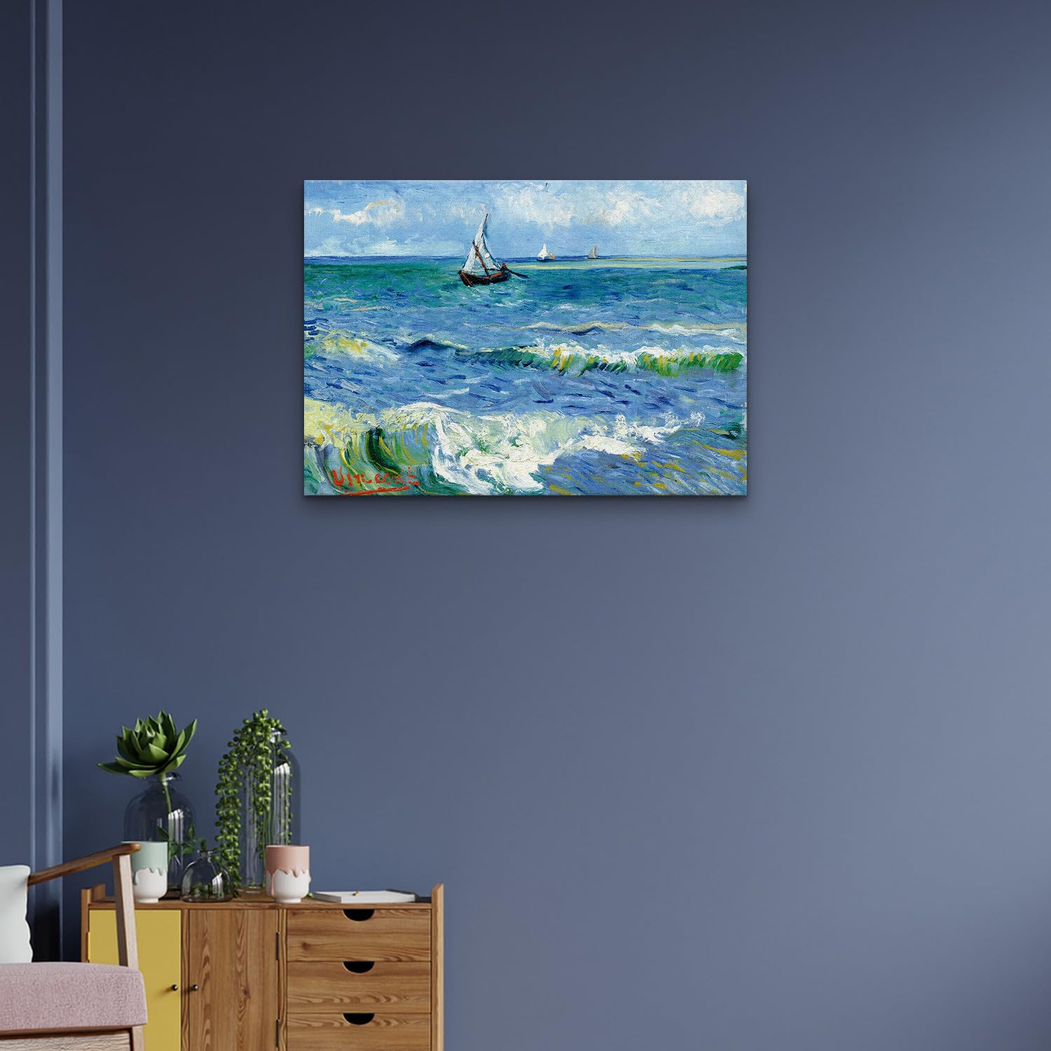Giallobus - Quadro - Vincent Van Gogh - Tela standard - 70x100-04 - Il mare a Les Saintes Maries - Pronto da appendere - Quadri moderni per la casa
