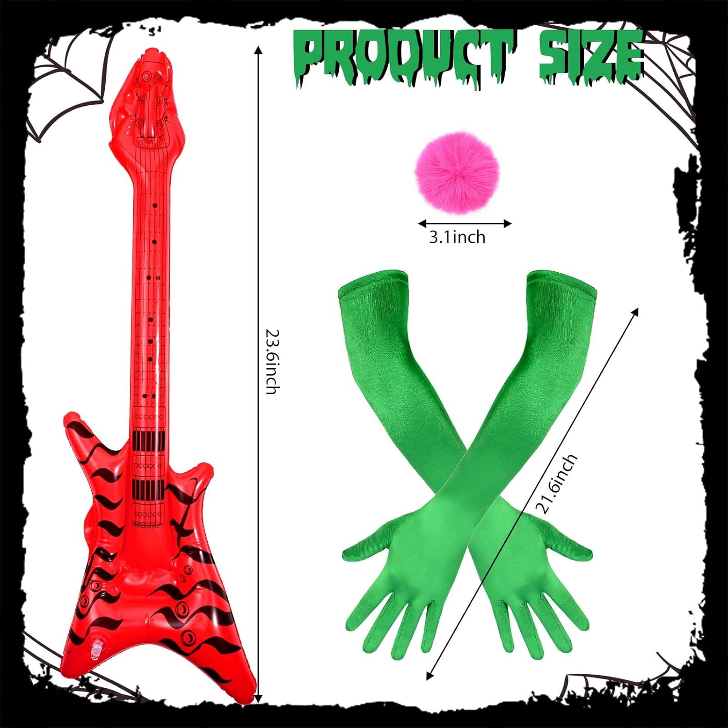 6 Pcs Halloween Green Costume Accessory Top Hat Long Gloves Sunglasses Plush Ball Brooch Tie Bass for Halloween Adult Men Women Cosplay Party Dress Up - Image 5