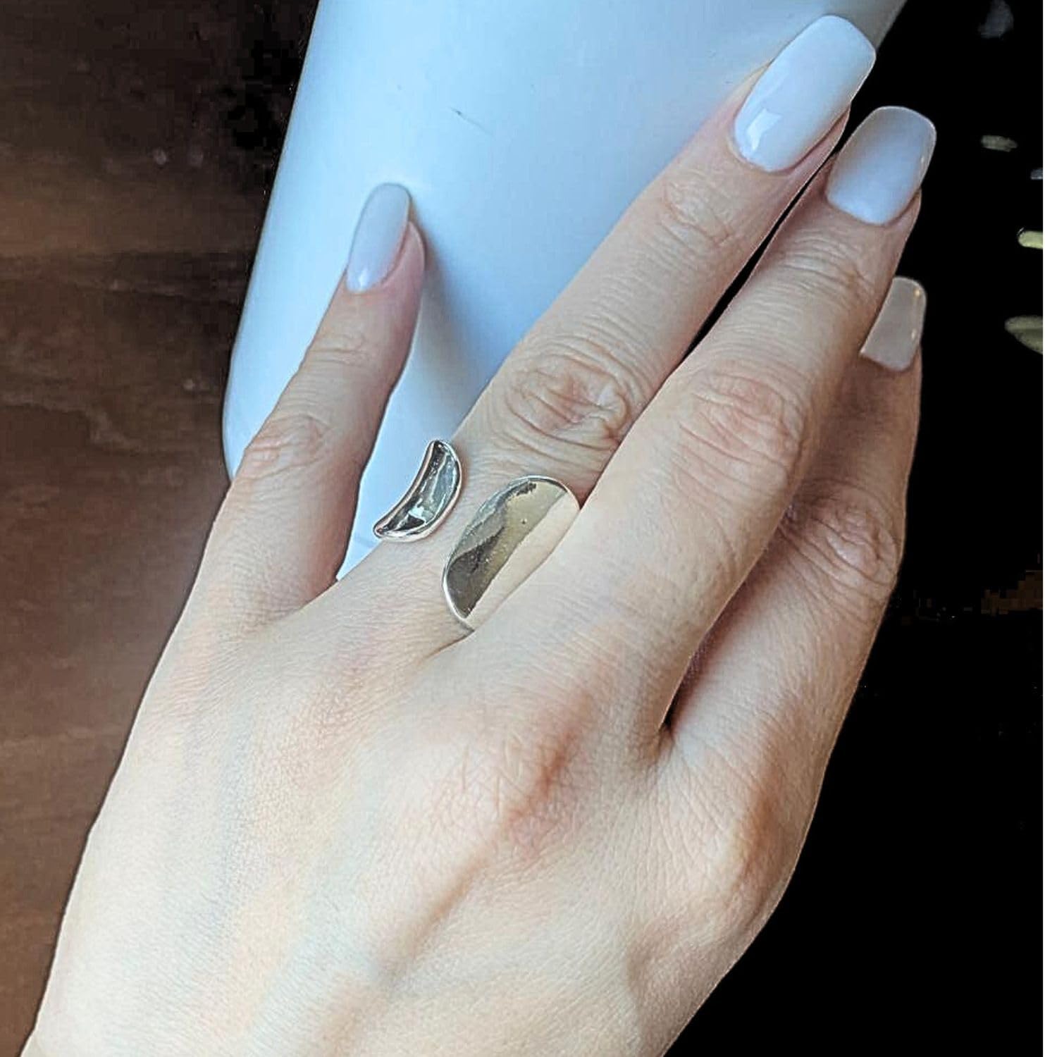 QueenBee Adjustable Geometric Statement Ring for Women – Silver or Gold Plated Asymmetric Open Band, Minimalist Bold Cocktail Design, Gift for Christmas, Valentine’s Day & Birthday - Image 2