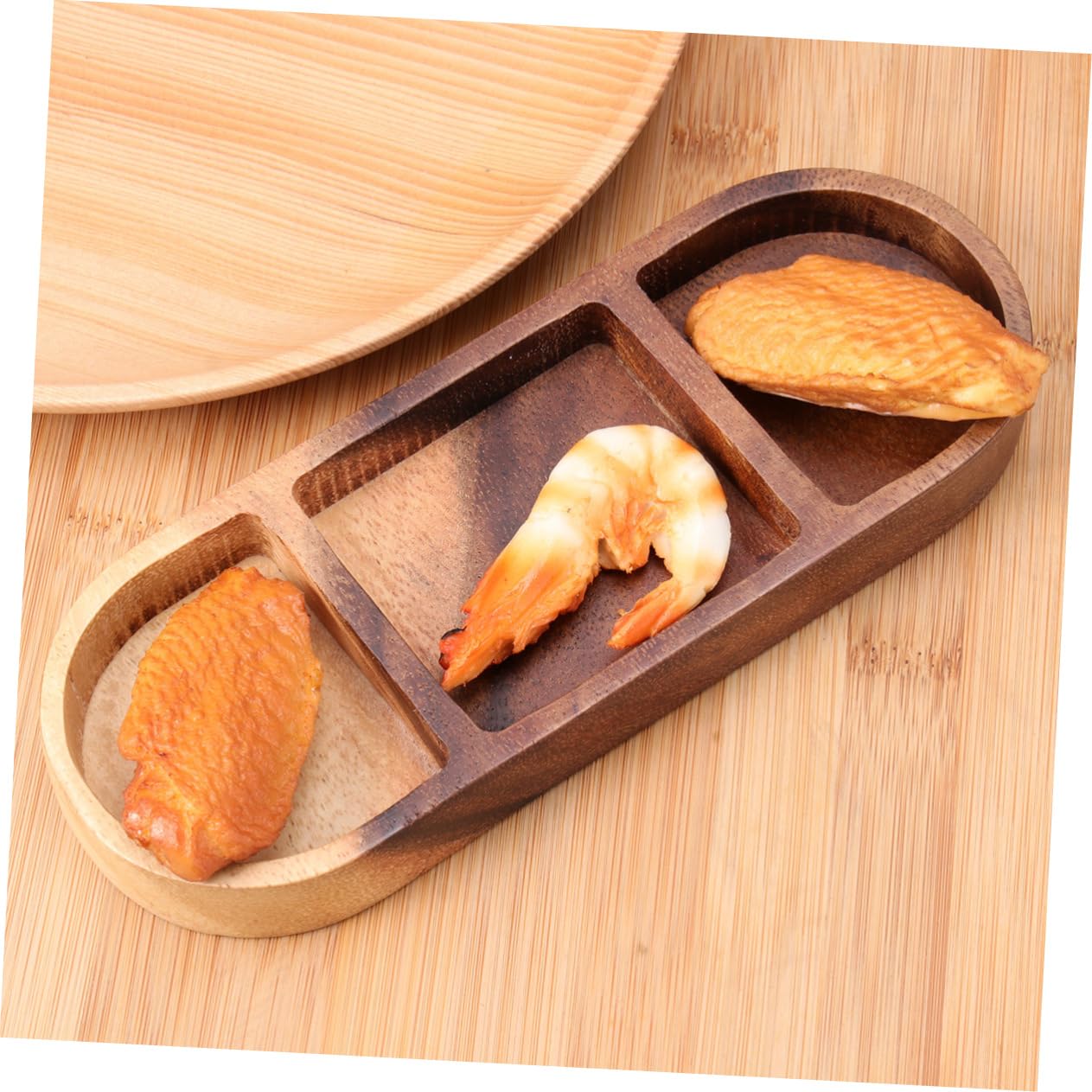 BRIGHTFUFU Wooden Dipping Plates Condiment Plate for Home Dipping Sauce Bowls Retro Dipping Plate Natural Dip Dish for Restaurant