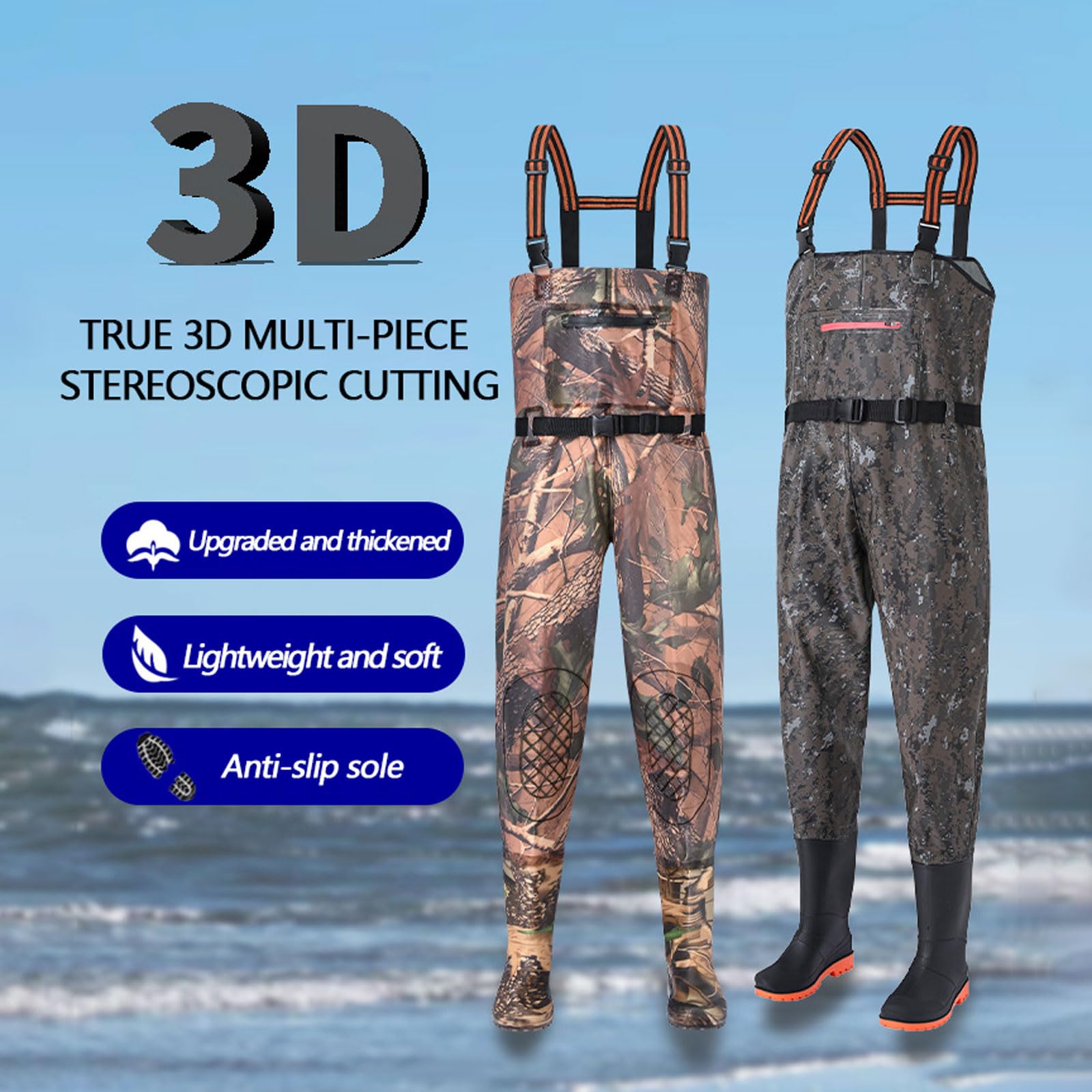 Vadeadores de Pesca para Hombres Nylon Vadeadores cintura de Pesca con botas incorporadas Bolsa impermeable totalmente sellada Impermeables para Obras de Construcción,Pesca y Granjas Tallas 38-46