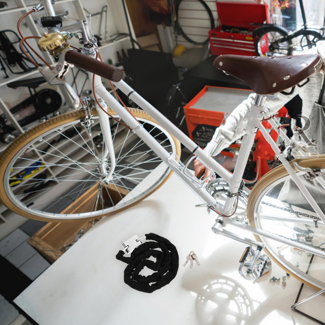 Lucchetto a Catena per Bicicletta e Moto 120cm, Acciaio al Manganese Nero | Leggero e Portatile, Anti Corrosione, per Ciclismo e Uso All'aperto, Protegge Biciclette e Oggetti