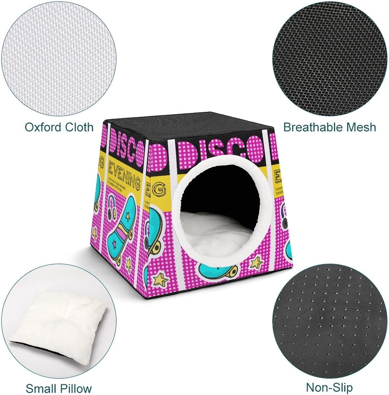 review Printed Cat Houses & Condos Lovely Foldable Cat Cube Cat Bed Sofa with Removable Pillow Disco Skateboard Illustration