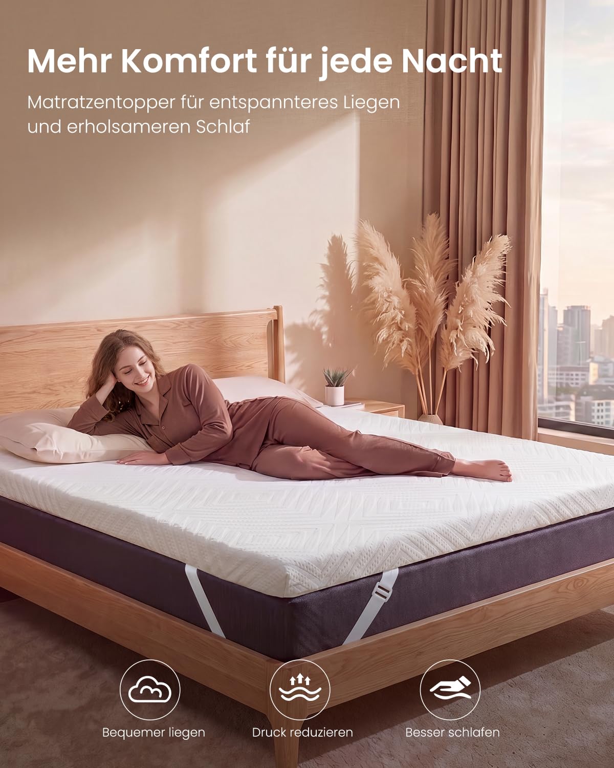 Matratzen Topper 180x200cm H3/H4, 7,5 cm Matratzentopper 180x200 mit Gel-Viscoschaum & Komfortschaum, 2-in-1 Härtegrad, 7-Zonen Topper für Boxspringbett, Schlafsofa & Wohnwagen, waschbar