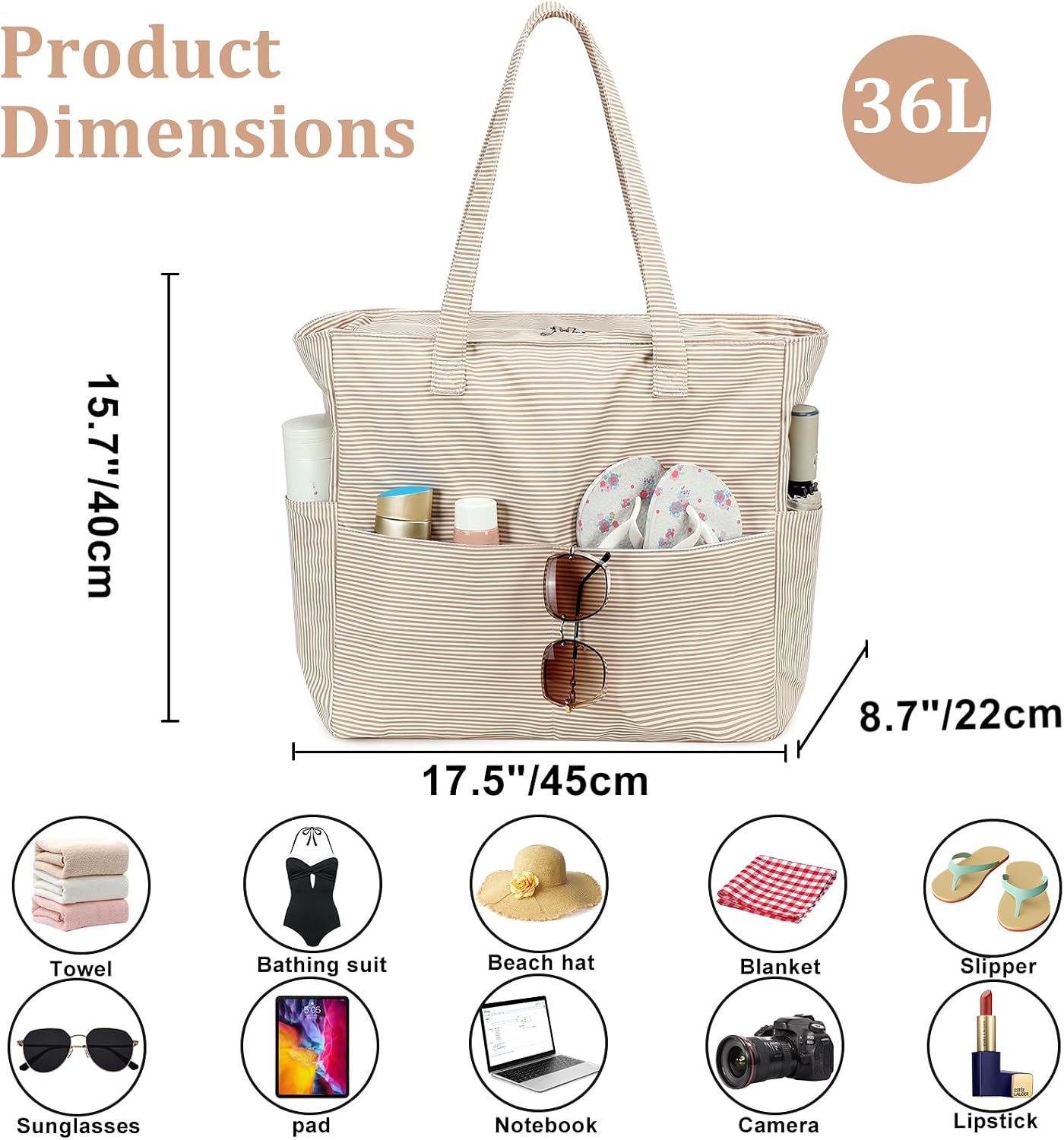 LEDAOU Beach Bag Waterproof Sandproof Women Beach Tote Pool Bag with Zipper for Swim Gym Grocery Travel with Wet Pocket | Sandproof