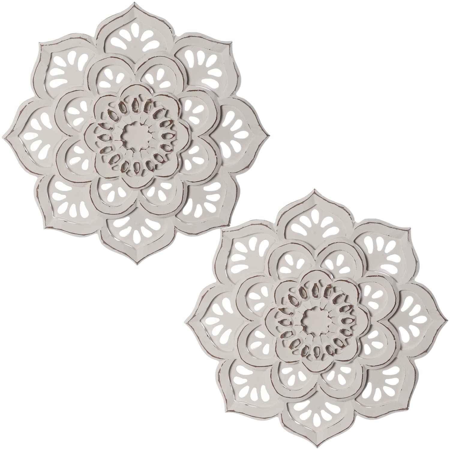 MARRAKESCH Juego de 2 decoración de pared bohemia de madera, 40 cm, adorno oriental Amila, blanco