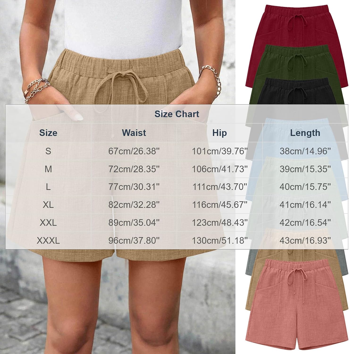 Womens Shorts Lightweight Bermuda Shorts for Women Casual Summer Short Drawstring High Waist Pant with Pockets
