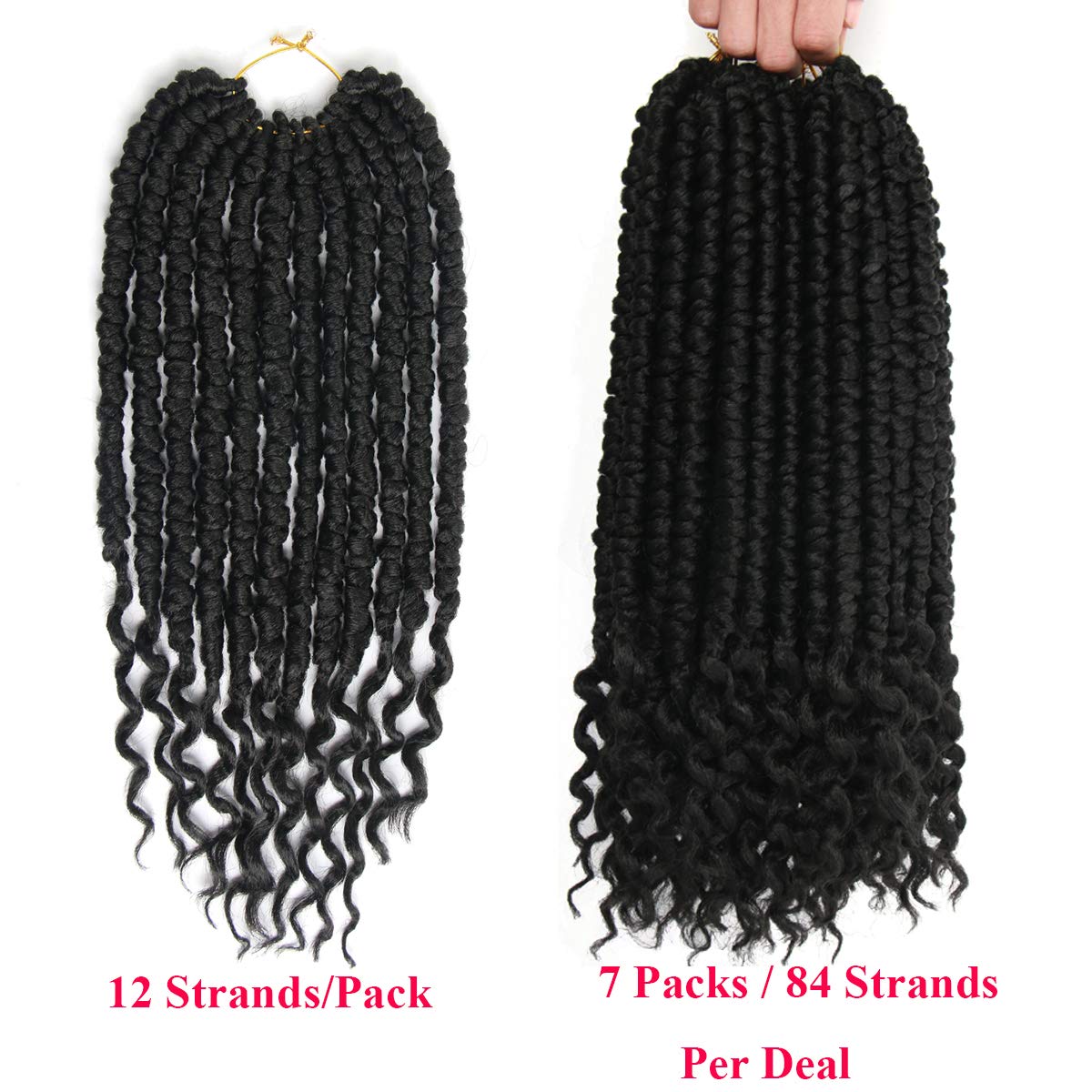 7pcs Spring Twist Crochet Braids Curl End Braiding Hair - 14inch Curly Marley Twist For Black Women (14inch, Black(1B#))