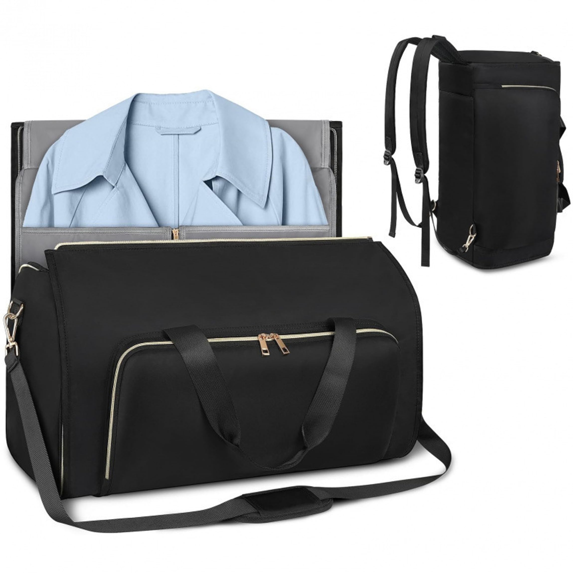 Reise Kleidertasche für Halbtagestouren, 3 in 1 Anzugtasche, Reise Kleidertasche – 53 l, wandelbar als Rucksack/Handtasche, Schwarz, Anzug, Reisetaschen