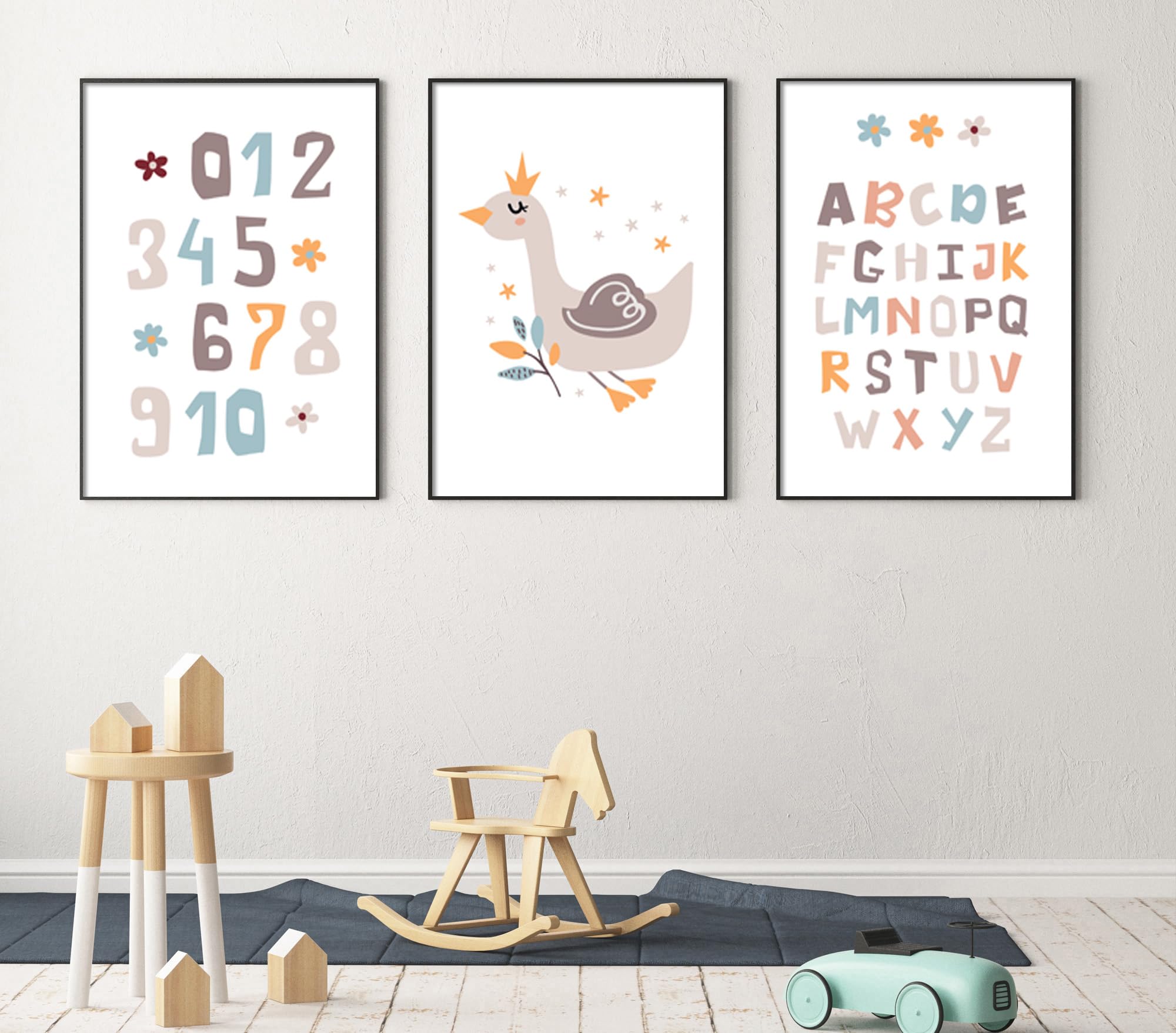 KB04 Set 3 Poster Con Cornice In Legno Per Cameretta – Formato A4 30x21 Cm – Pronti Da Appendere