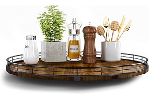 Farmhouse Oak Lazy Susan: 18 Inch Rotating Kitchen Organizer