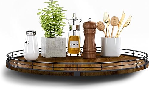 Miniatura 37 de Tabla giratoria redonda de roble de 9 pulgadas para organización en gabinetes, estilo rústico, para almacenamiento en mesa del comedor, despensa,