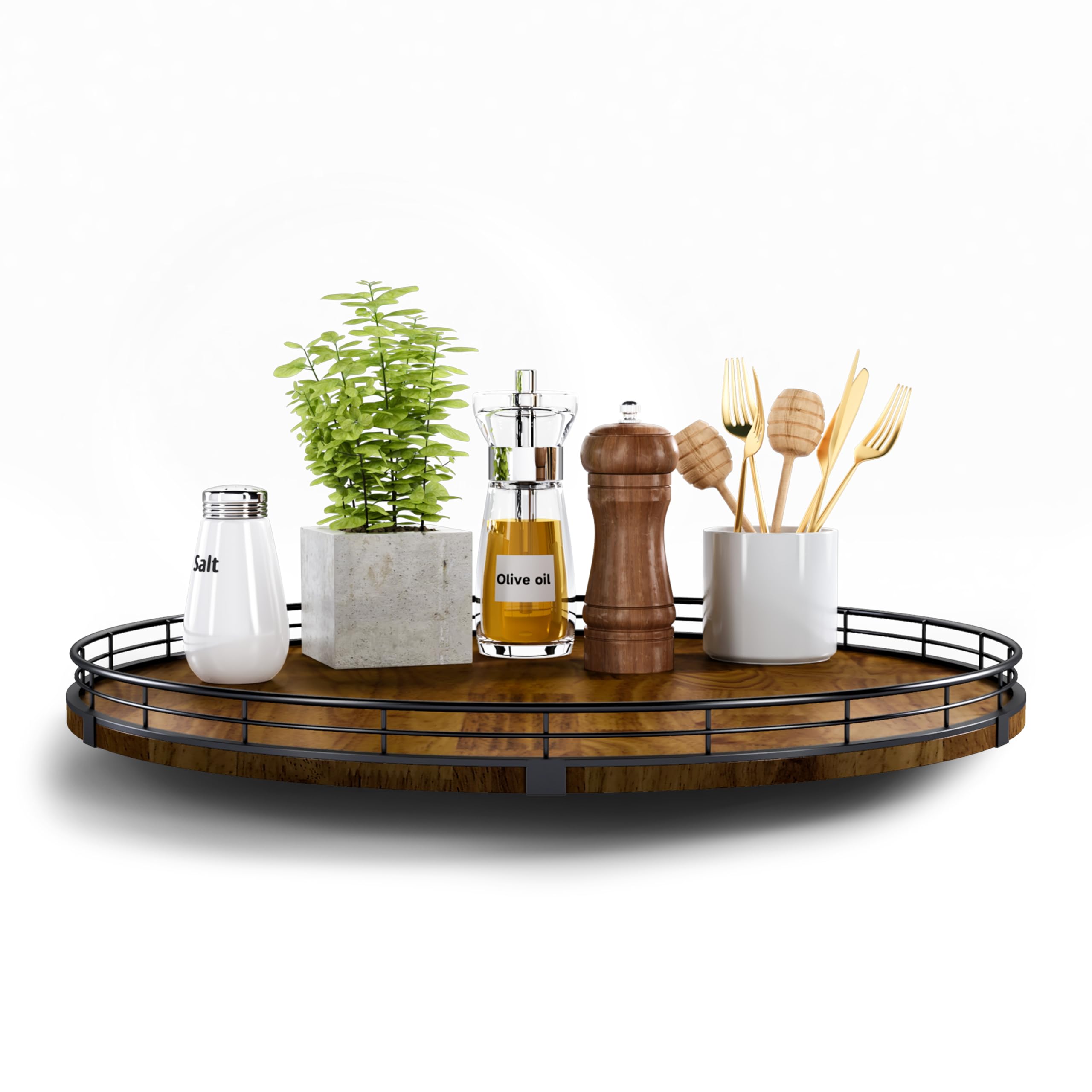 AMH 18-Inch Farmhouse Oak Lazy Susan Organizer, Walnut Finish